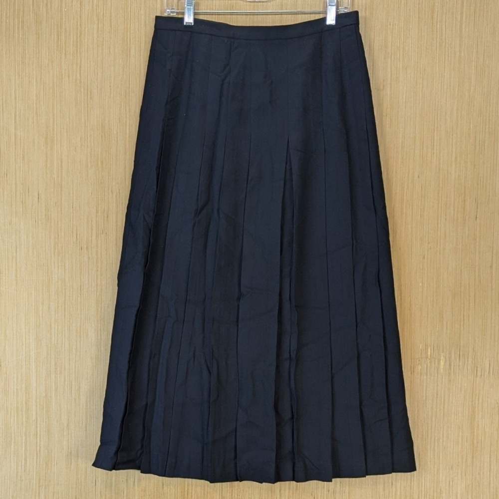 Talbots Heritage Preppy Old Money Black 100% Wool Pleated Midi Skirt 12 Vintage